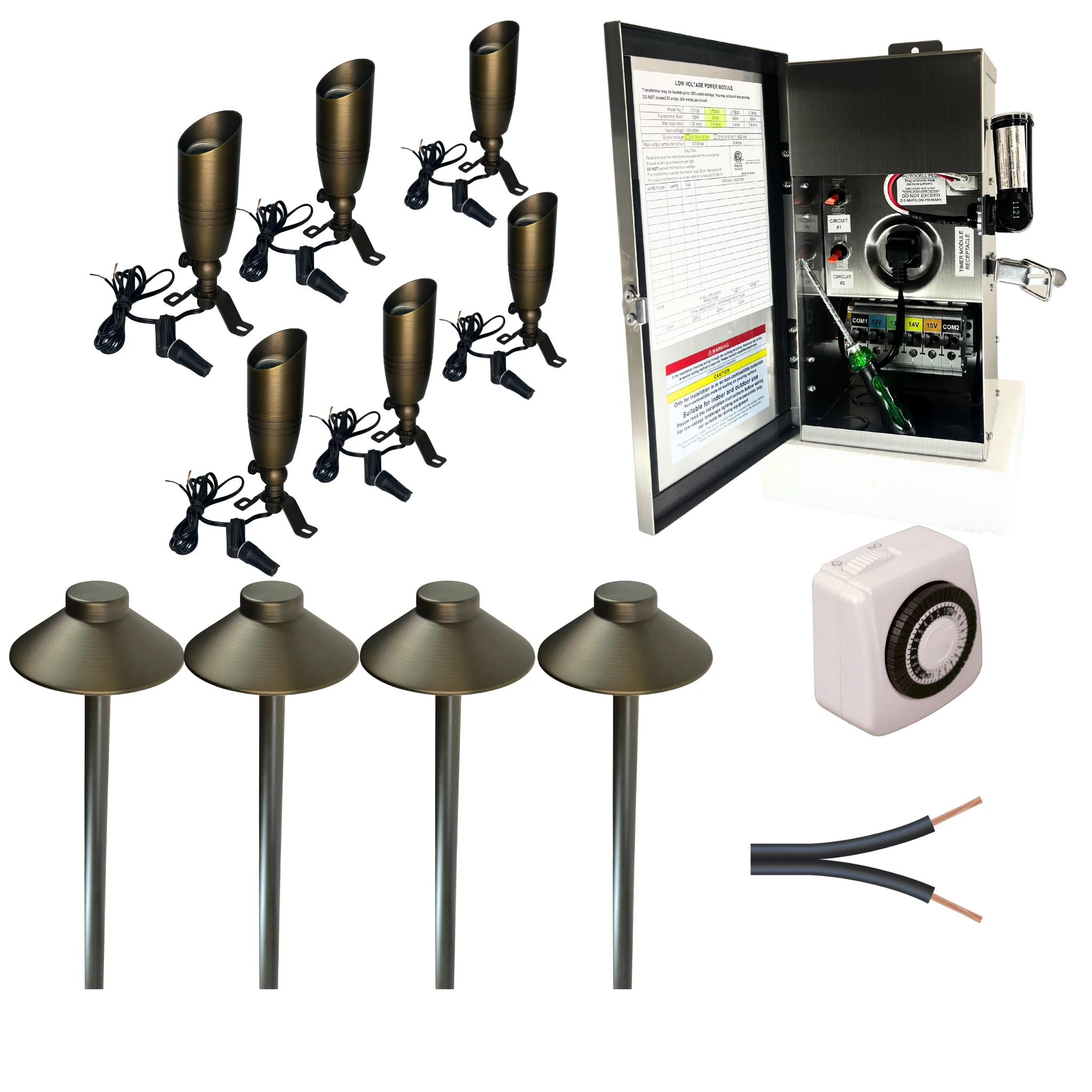 Which brand makes the mechanical timer in the landscape light kit?