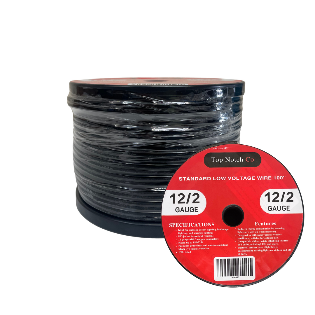 Low Voltage Landscape 12/2 Wire, 12 Gauge 2 Strand,100' Ft Outdoor Direct Burial Landscape Lighting Cable for Spotlights, Path Lights, Well lights(12v UL Listed)
