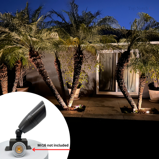 Outdoor Landscape Spotlight Brass - 12v 280 Degree Swivel G4 Base - Glare Protectant Shroud - Top Notch