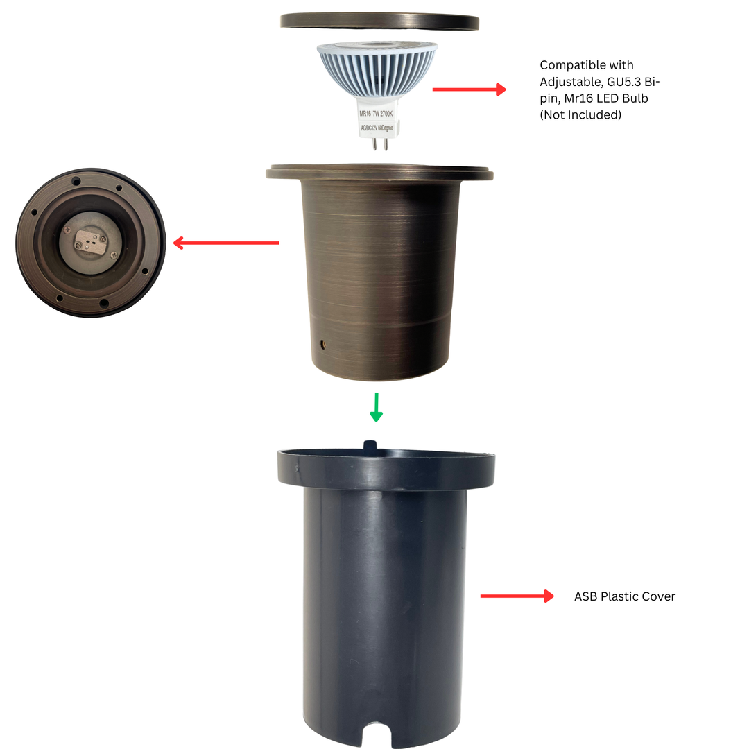 Top Notch In-Ground Well Light Fixture with Solid Brass Cover (Flat), Oil Rubbed Bronze Finish