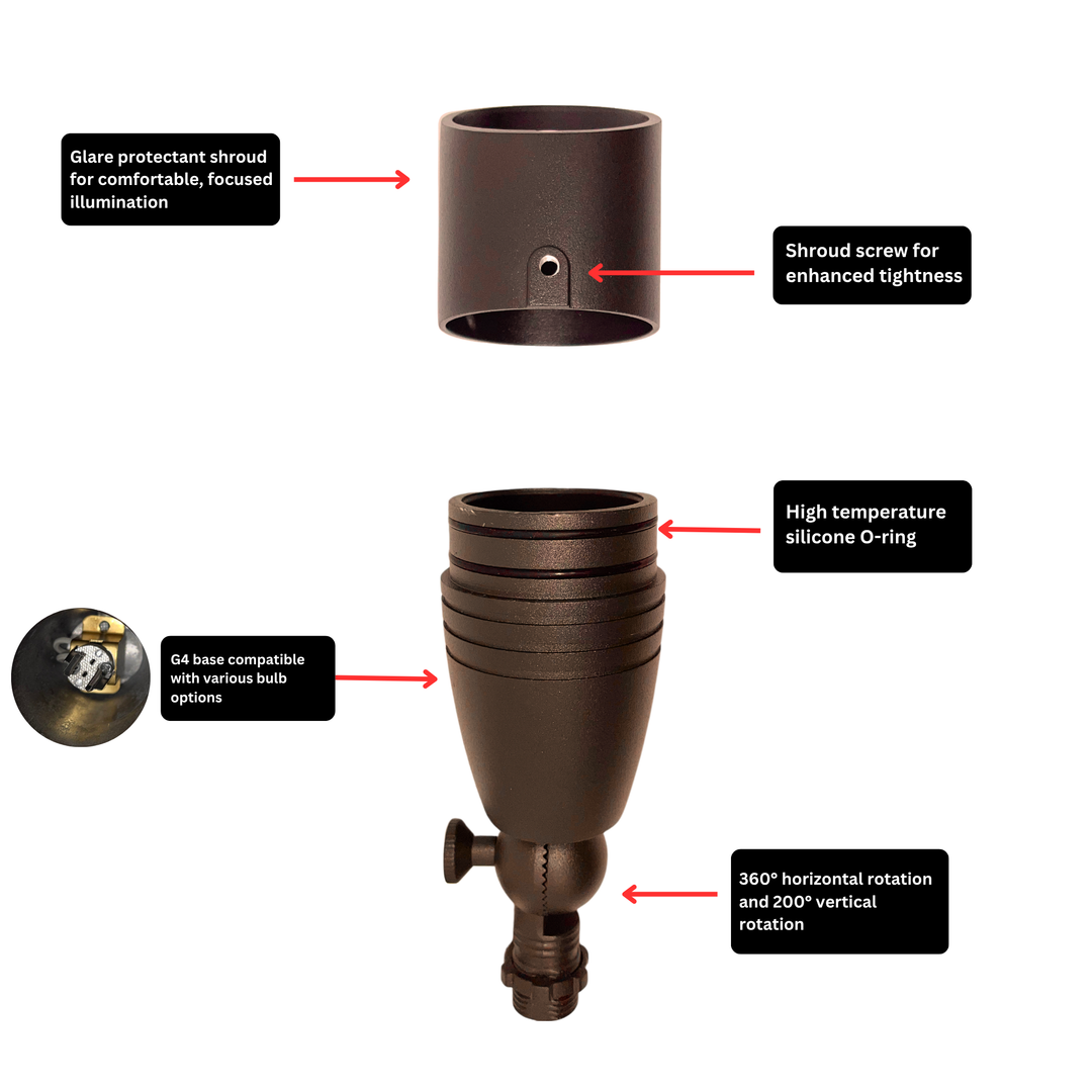 Top Notch Co Solid Aluminum Outdoor Landscape Spotlight (4 Pack) 12V Heavy Duty Low Voltage LED Spot Light Waterproof for Garden and Yard Up Lighting, Bronze, Fixture Without Bulb