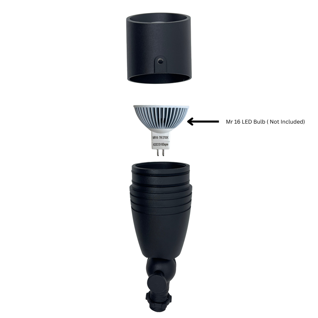Top Notch Outdoor Spotlights (4 Pack)- Premium Outdoor Landscape Lighting for Driveways, Security, and Landscaping - Adjustable, GU5.3 Bi-pin, Nickel Contacts, Weatherproof, Wired 12v Cast Brass LED Area Lights (Aluminum Black)