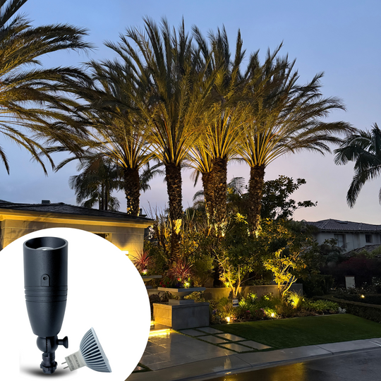 Top Notch Outdoor Spotlights (4 Pack)- Premium Outdoor Landscape Lighting for Driveways, Security, and Landscaping - Adjustable, GU5.3 Bi-pin, Nickel Contacts, Weatherproof, Wired 12v Cast Brass LED Area Lights (Aluminum Black)