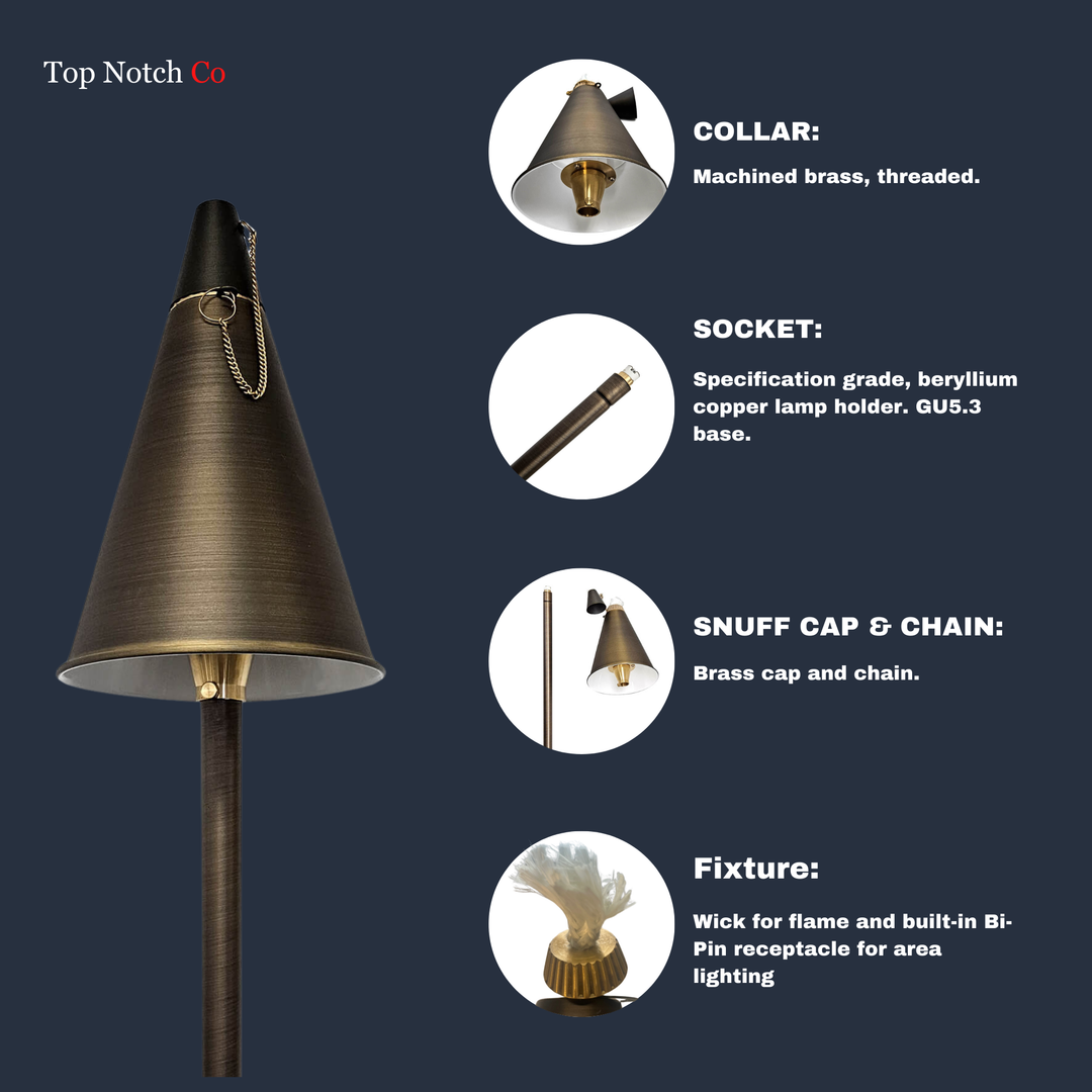 Tiki Torch Light 2in1 - 61"H x 7.63"L x1"W, Brass, Light-Bronze, G4, 72"