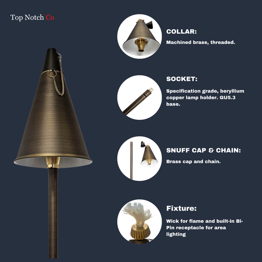 Tiki Torch Light 2in1 - 61"H x 7.63"L x1"W, Brass, Light-Bronze, G4, 72"