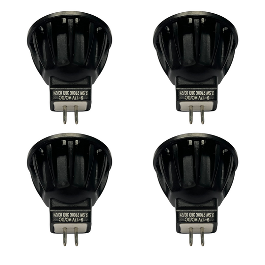 Mr11 LED 2.5W, 210lm, 2700K, 12v 38° ( 4 Pack) Bipin Gu4.0 Base, Ac/Dc, Dimmable, CRI: 95+, Aluminum, Weatherproof Ip67, 9-17VAC, -Top Notch