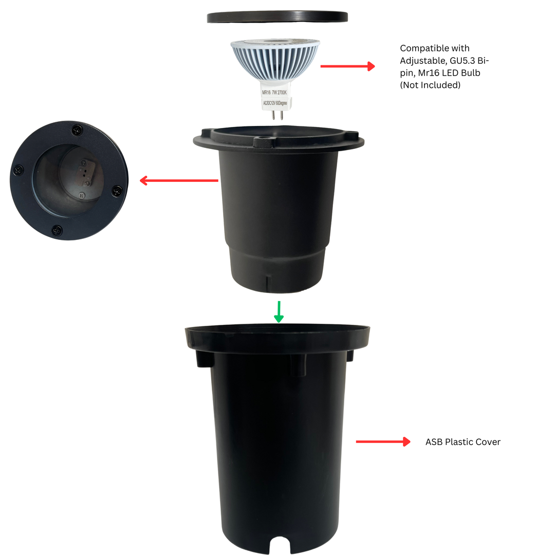 Top Notch In-Ground Well Light Fixture, Black Finish, Halogen and LED Bulb Compatible, Outdoor Landscape Lighting